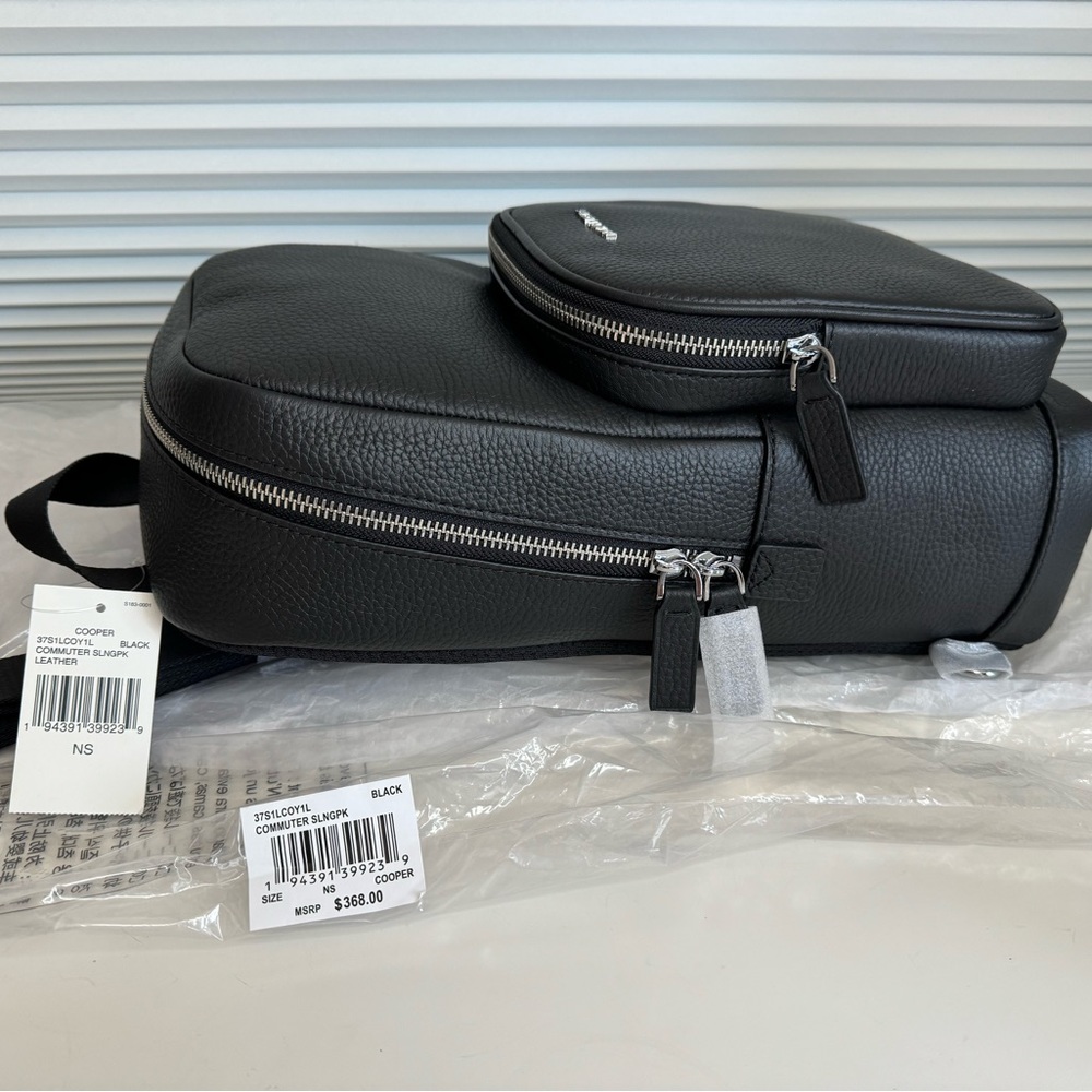 Michael Kors Men’s Cooper Black Leather Commuter Sling Pack Crossbody Bag